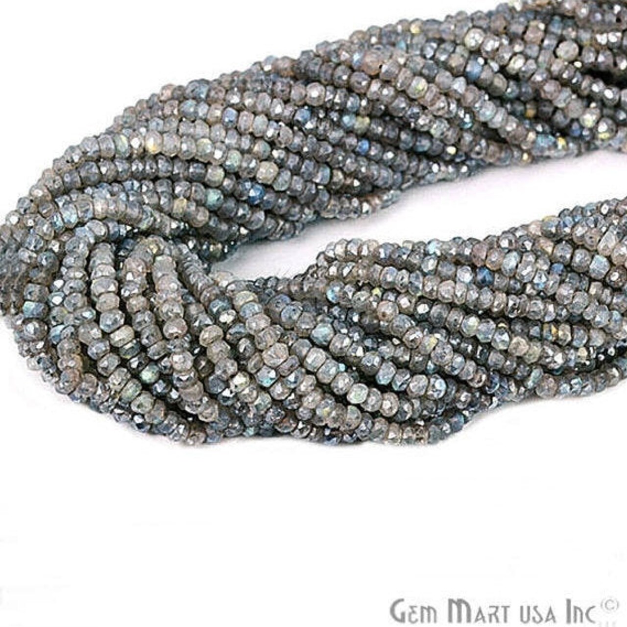 Mistique Labradorite Rondelle Beads, 13 Inch Bead Strands, Natural Strung Gemstone, Grade AAA Drilled Round Beads, 3-4mm, Faceted, GemMartUSA (RLML-70002)